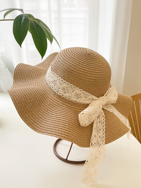 1 pieza Sombrero de paja elegante cuentas conchas para mujer